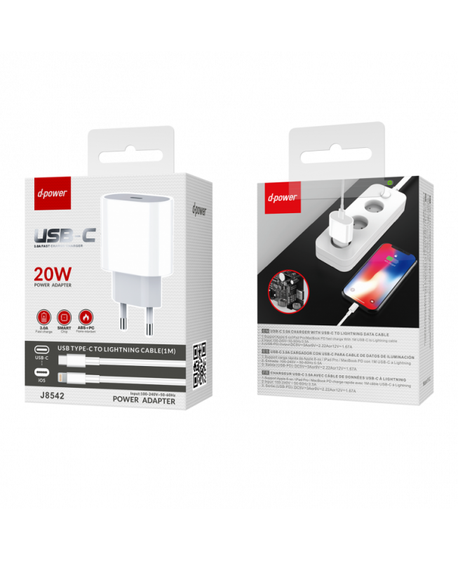 CHARGEUR IPHONE ET IPAD USB C 20W AVEC CABLE J8542