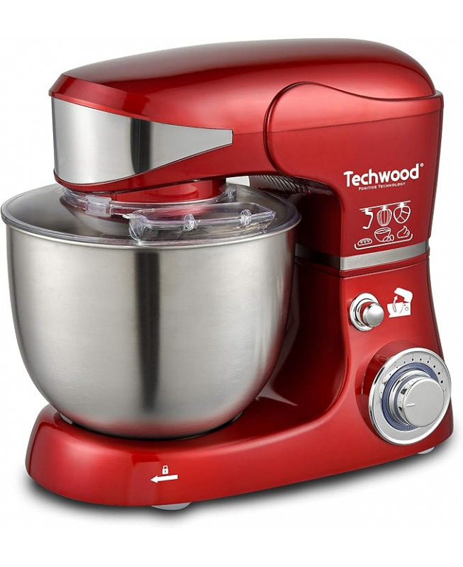 Techwood TRO-1055 Robot Pâtissier/Petrin-1000W, Métal, Rouge